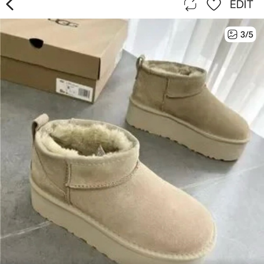 UGG Beige Platform Ankle Booties